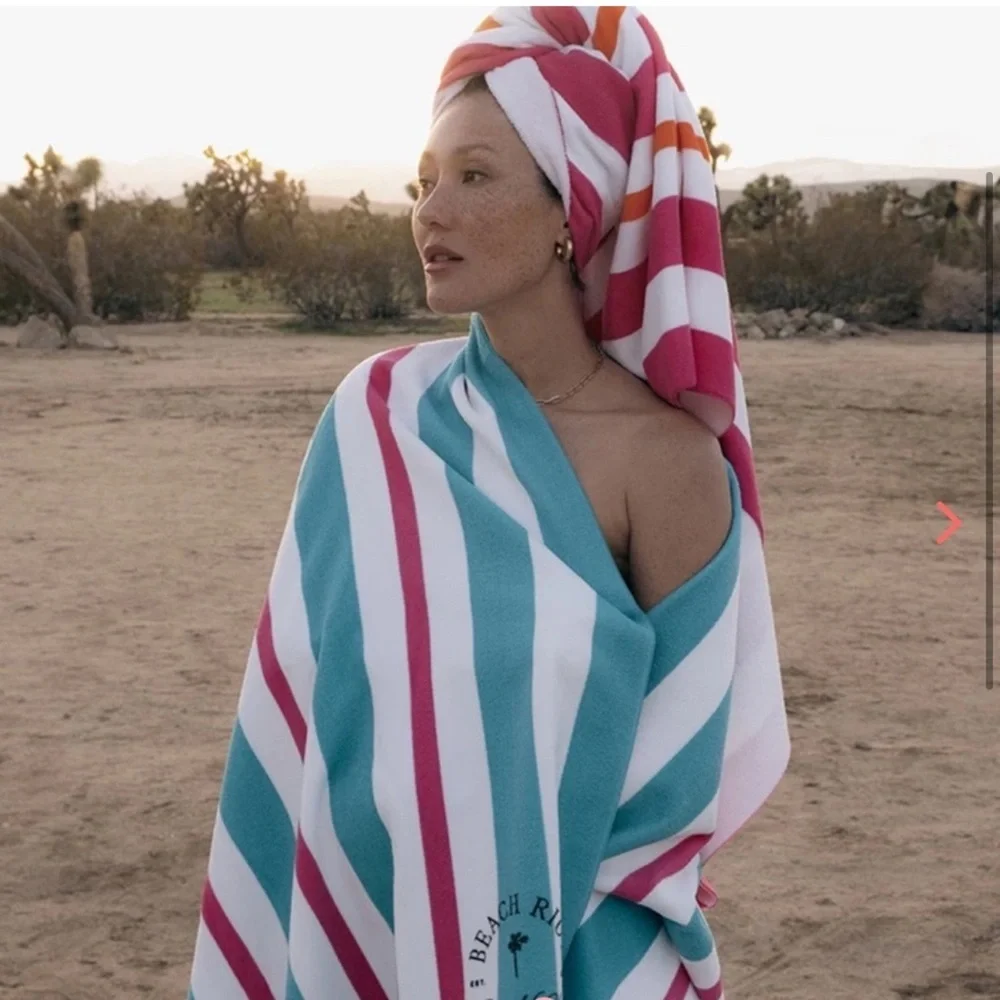 Beach Riot Beach Club Striped Towel Blue‎ White and Pink Oversized NWT FabFitFun